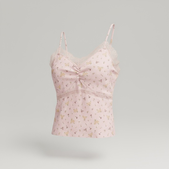 Divided Tops - Divided White and Yellow Floral Lace Camisole